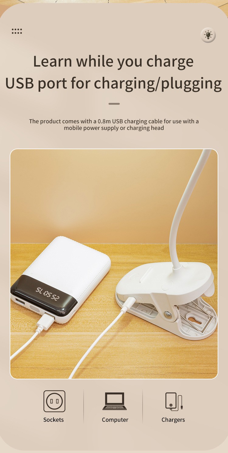 Led Table Lamp USB Rechargeable Night Light With Folding Clamp Study S — photo 6