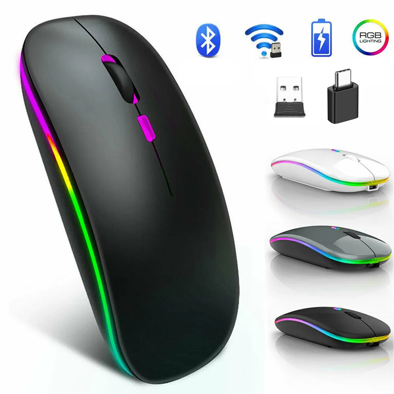 Wireless Mouse Bluetooth--compatible RGB Rechargeable Mouses Wireless 