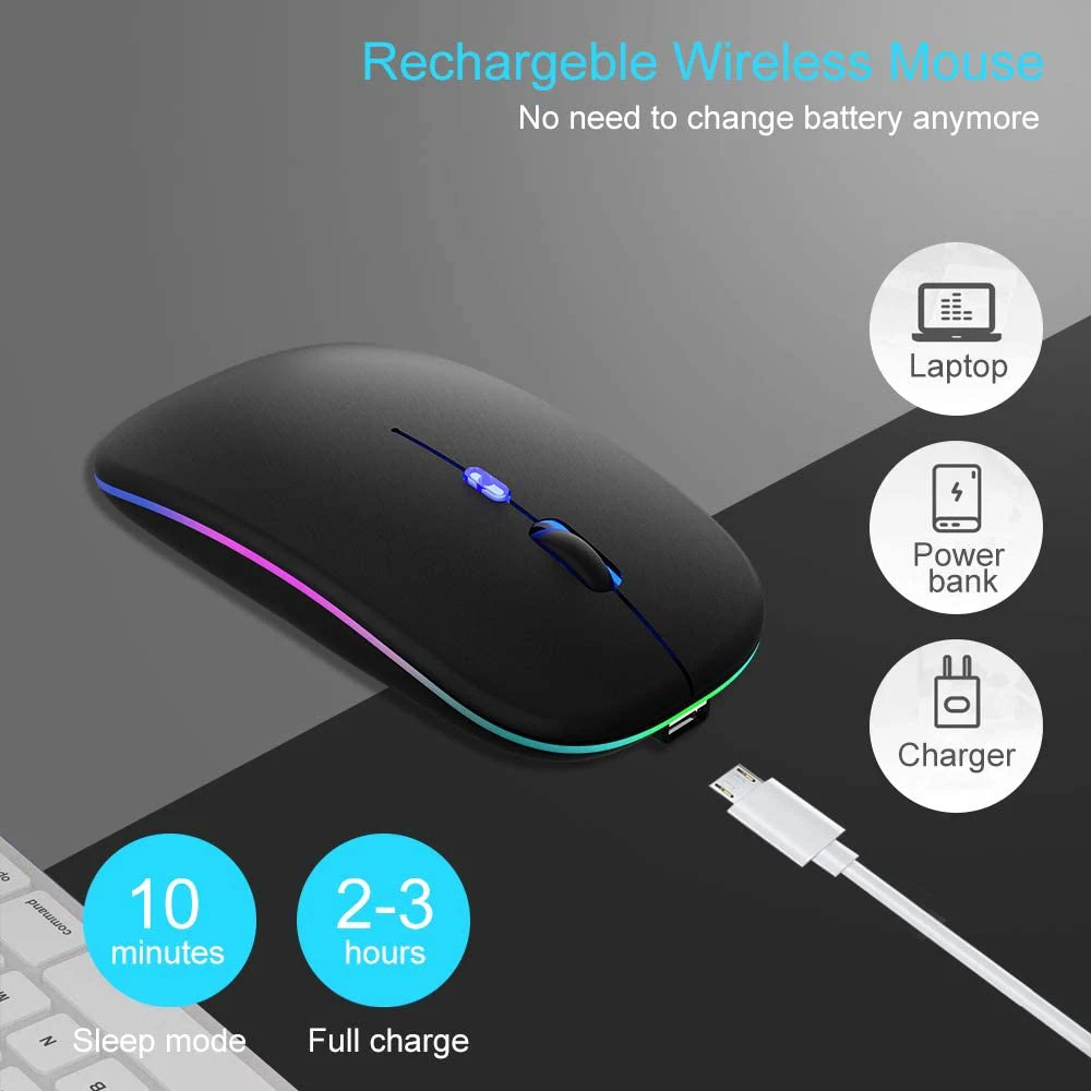 Wireless Mouse Bluetooth--compatible RGB Rechargeable Mouses Wireless  — photo 2