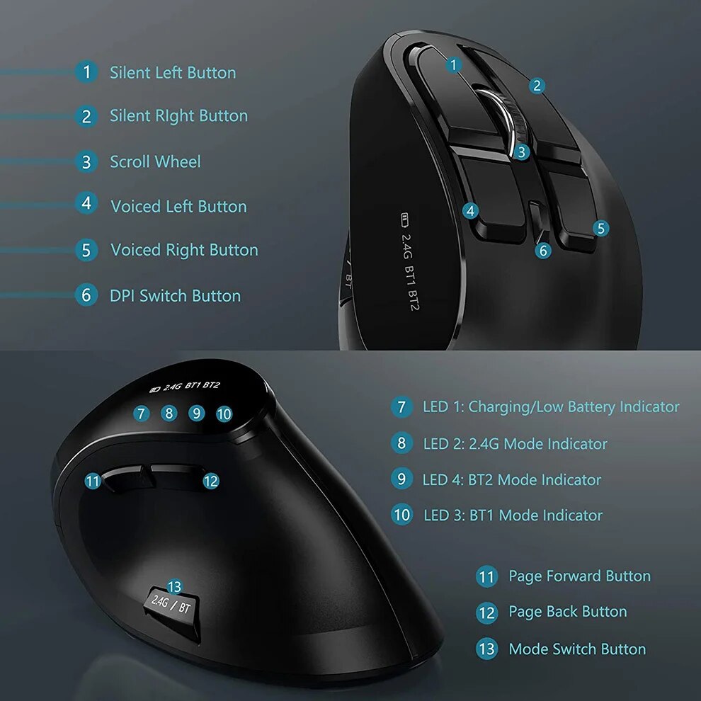 JOMAA 2.4G Wireless Mouse Rechargeable Bluetooth Mouse Ergonomic Verti — photo 2