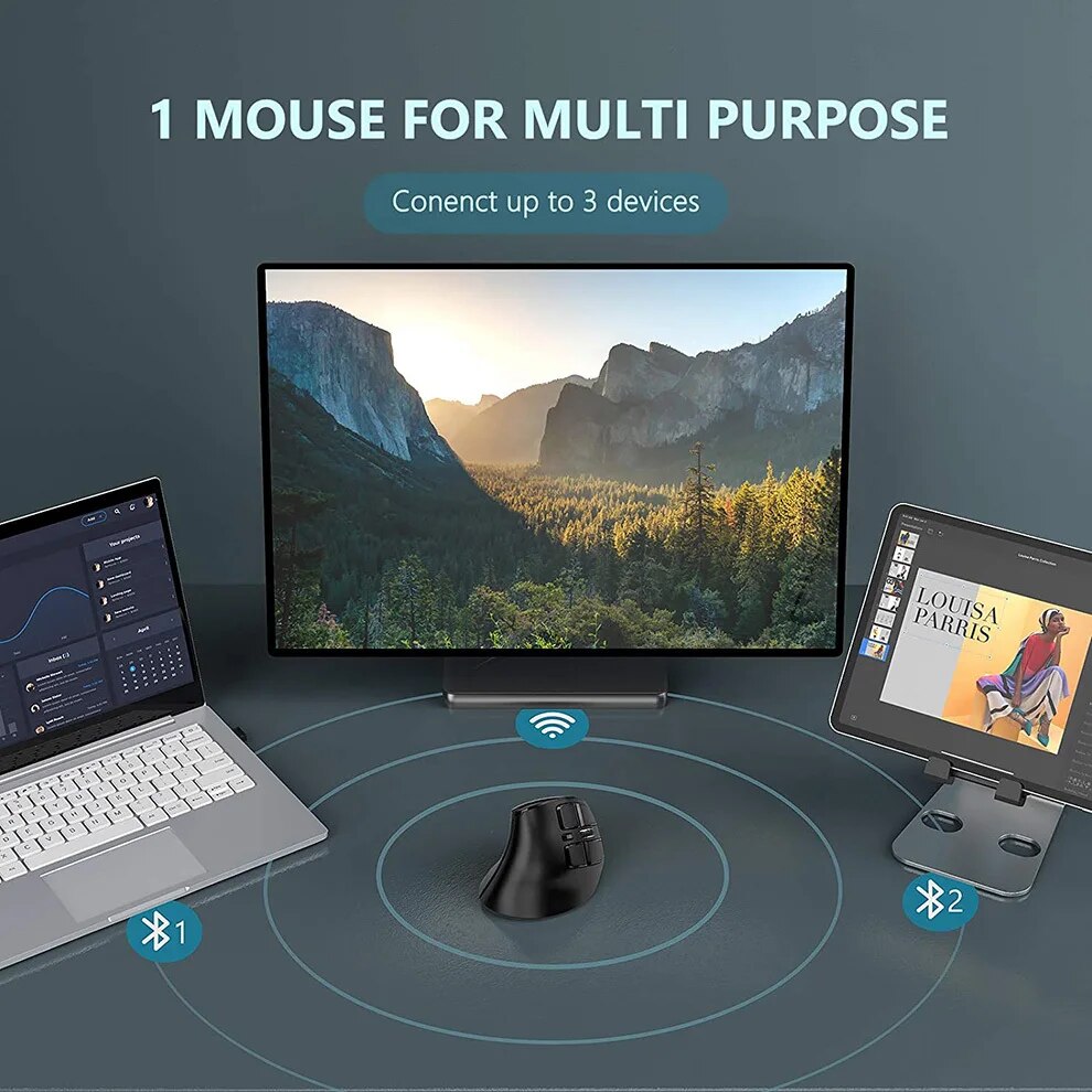 JOMAA 2.4G Wireless Mouse Rechargeable Bluetooth Mouse Ergonomic Verti — photo 3