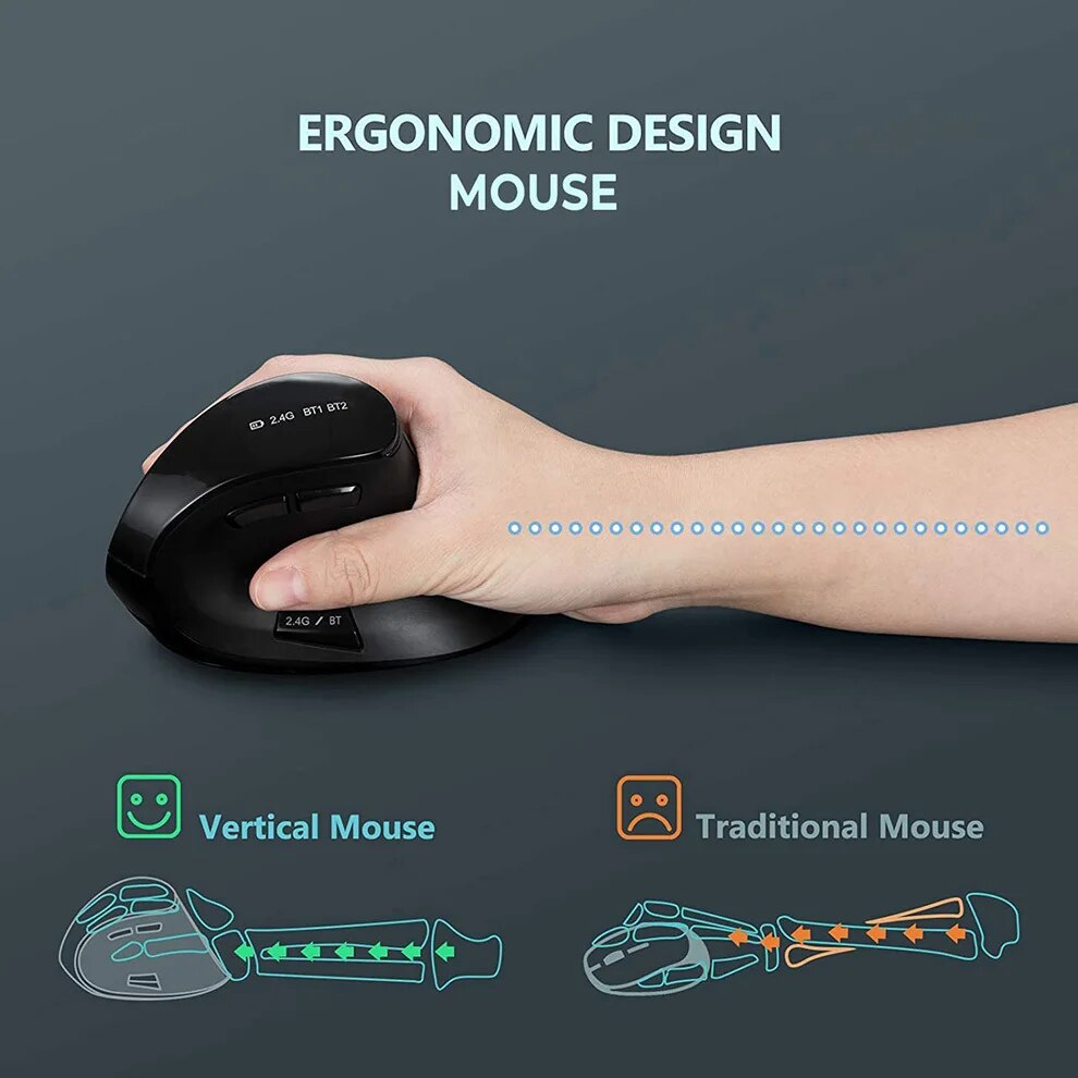 JOMAA 2.4G Wireless Mouse Rechargeable Bluetooth Mouse Ergonomic Verti — photo 4