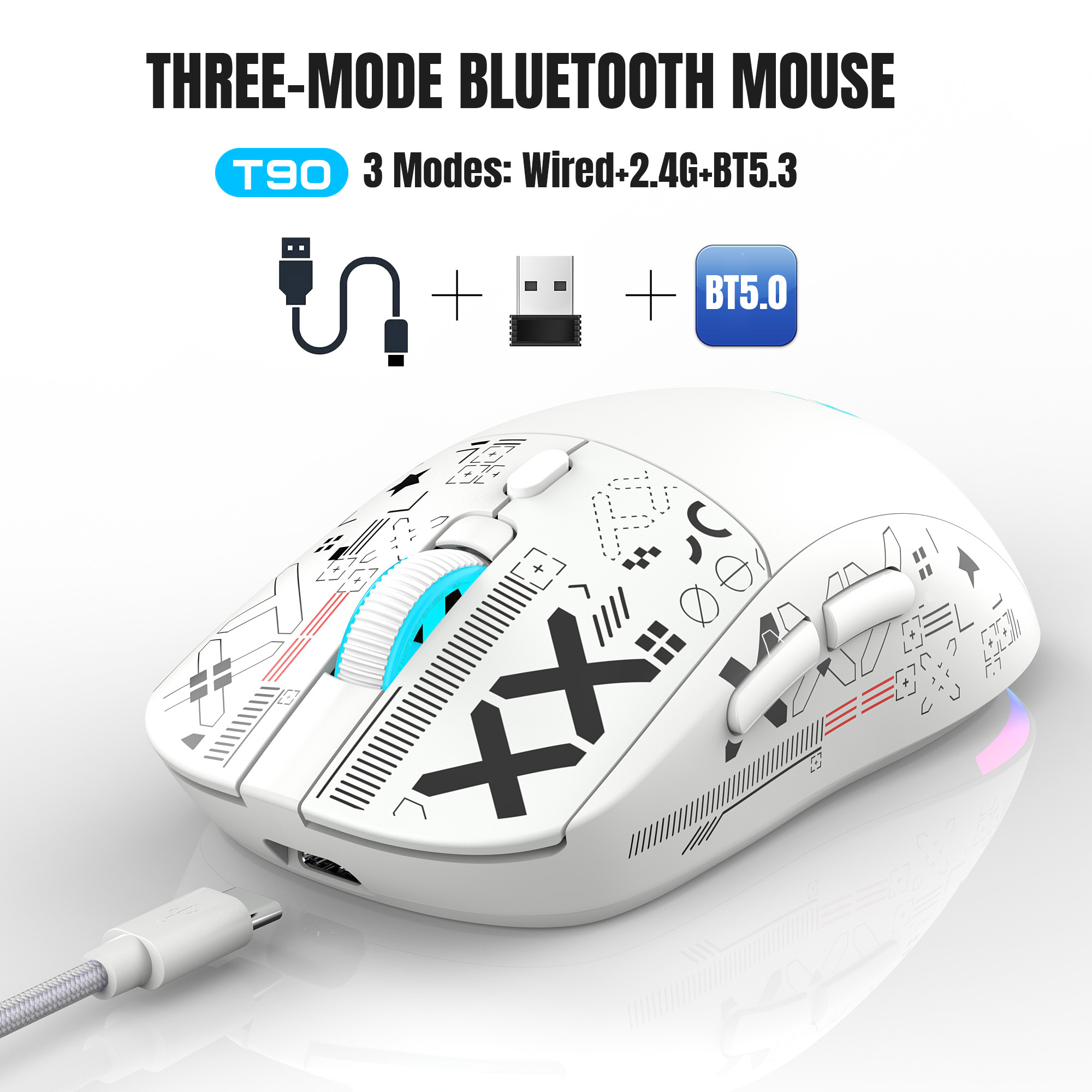 T90 Wireless Bluetooth Mouse RGB (BT1/BT2+ USB) 2.4GHz Rechargeable Si — photo 2