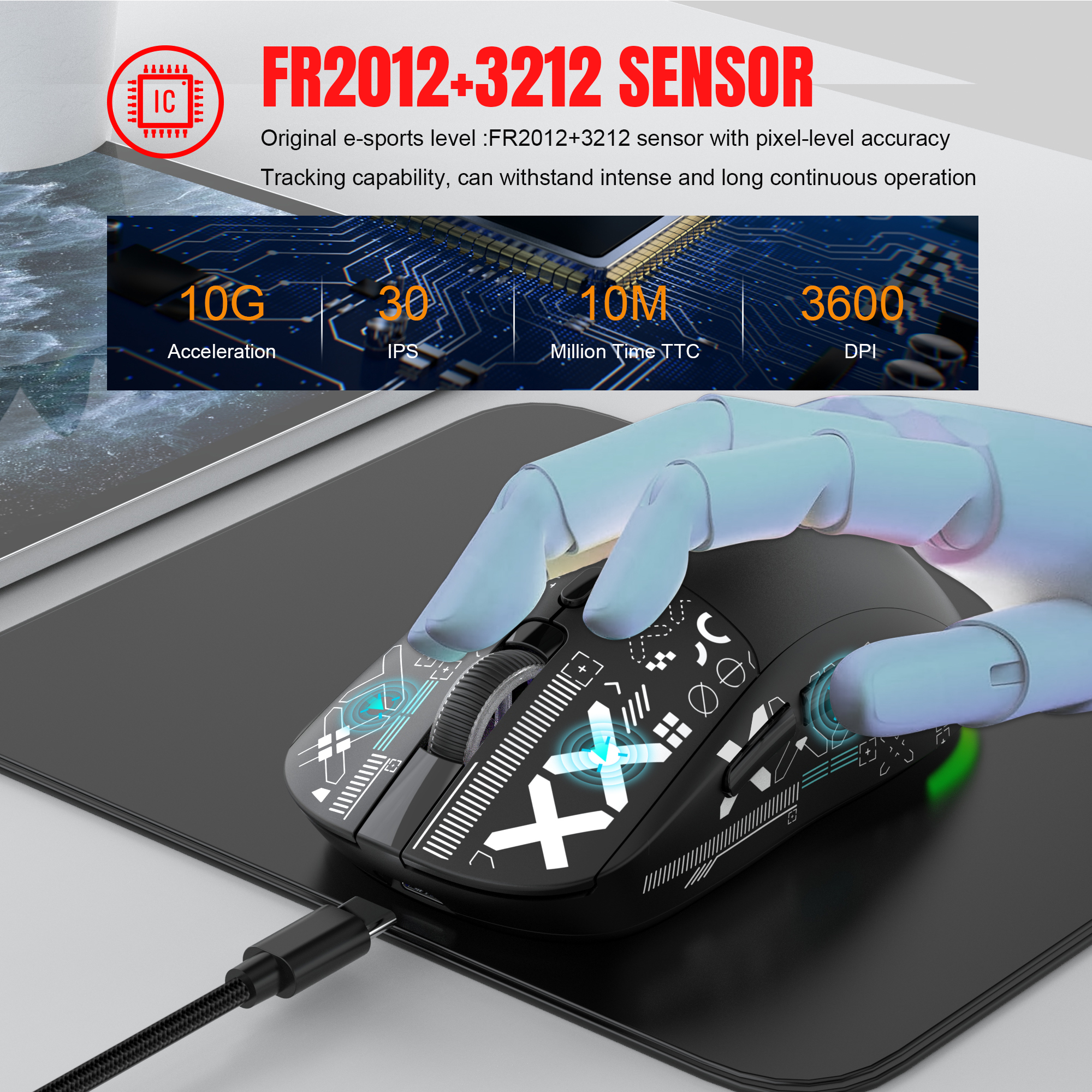 T90 Wireless Bluetooth Mouse RGB (BT1/BT2+ USB) 2.4GHz Rechargeable Si — photo 3