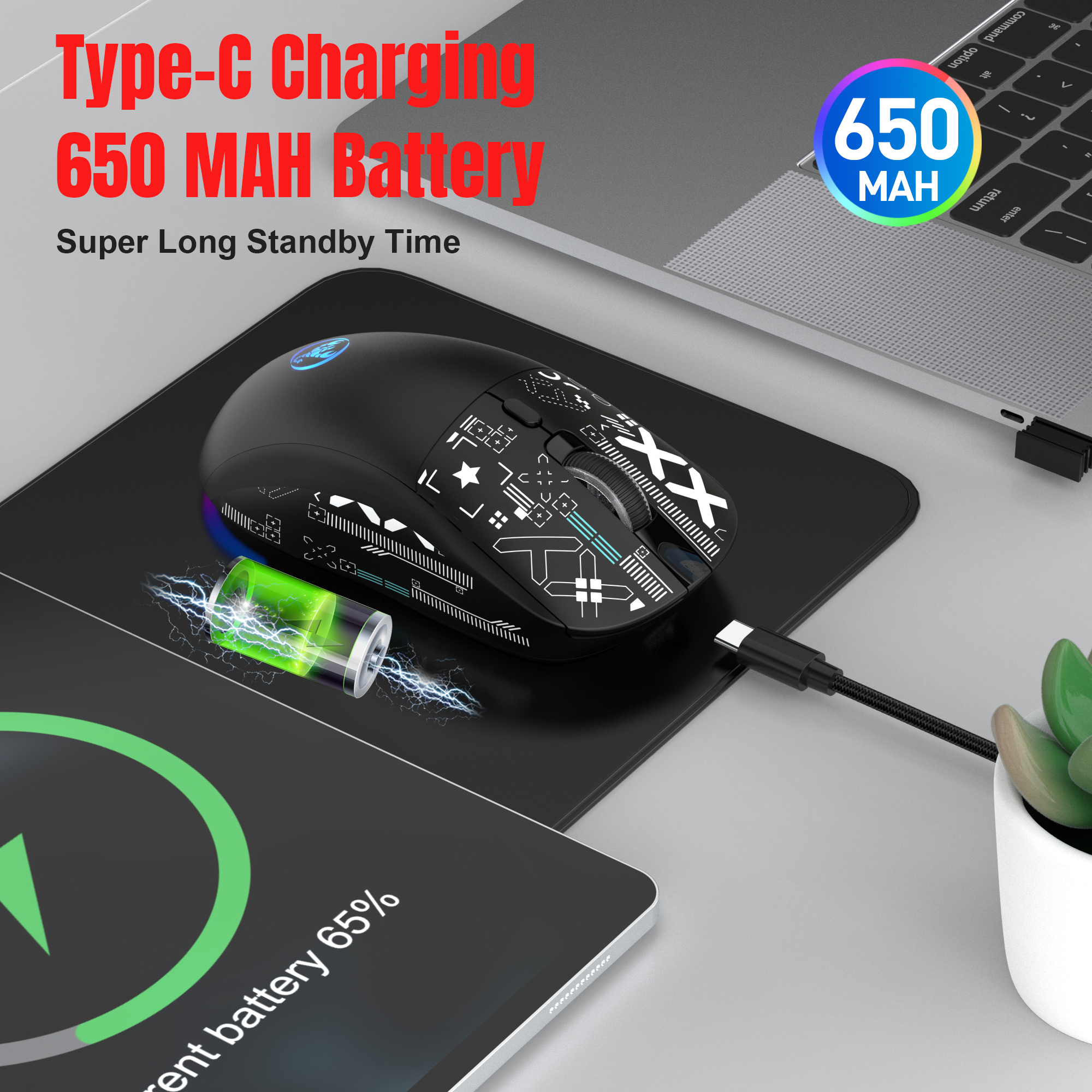 T90 Wireless Bluetooth Mouse RGB (BT1/BT2+ USB) 2.4GHz Rechargeable Si — photo 4