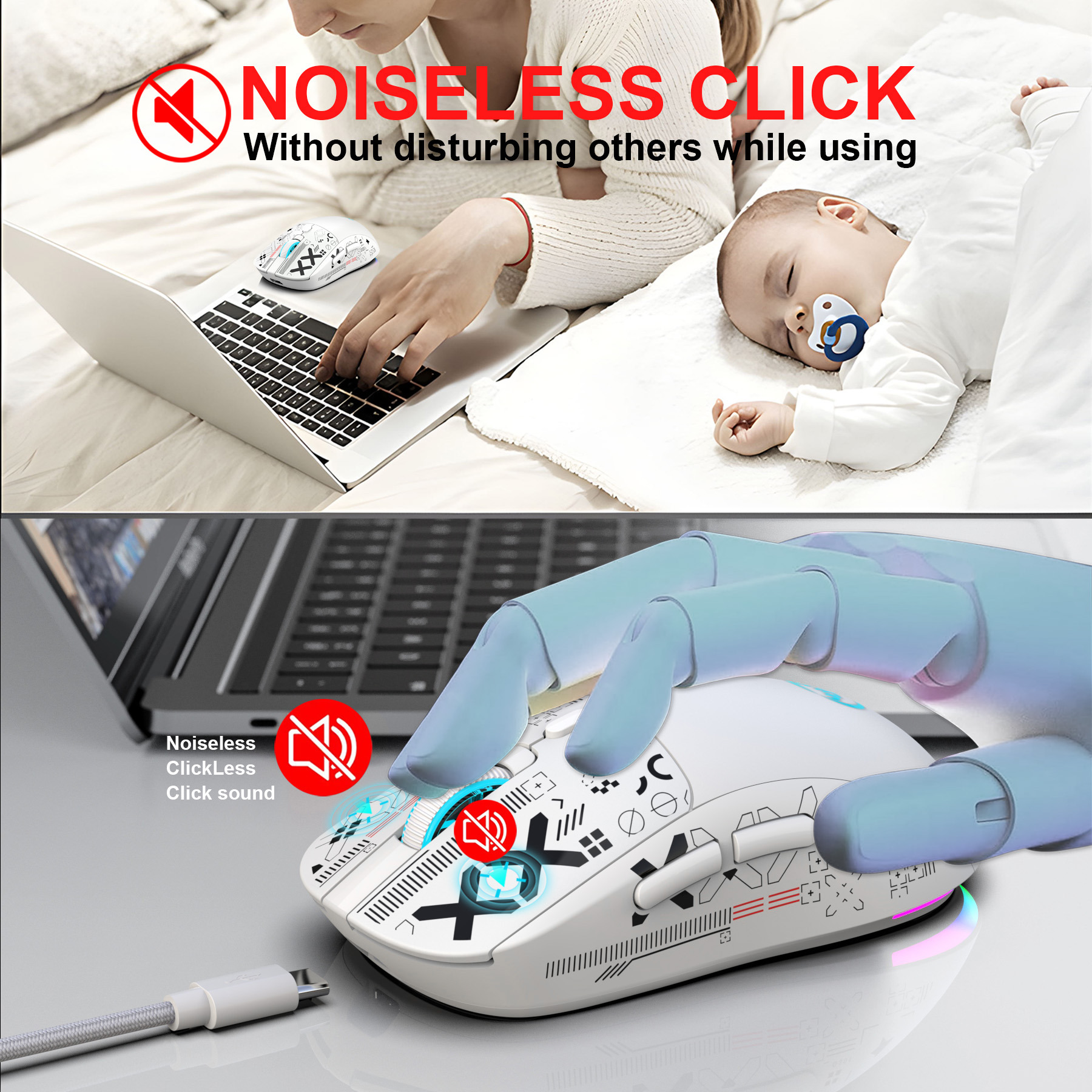 T90 Wireless Bluetooth Mouse RGB (BT1/BT2+ USB) 2.4GHz Rechargeable Si — photo 5