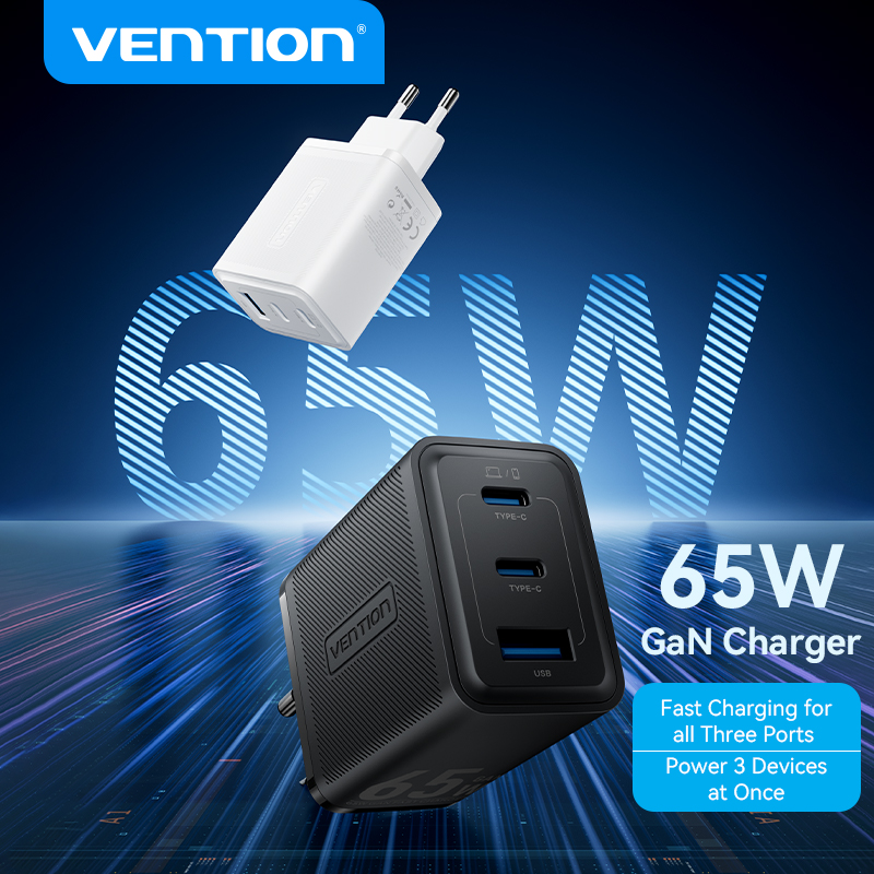 Vention 65W GaN Charger Quick Charge 4.0 3.0 Type C PD USB Charger for iPhone 17 16 15 Pro