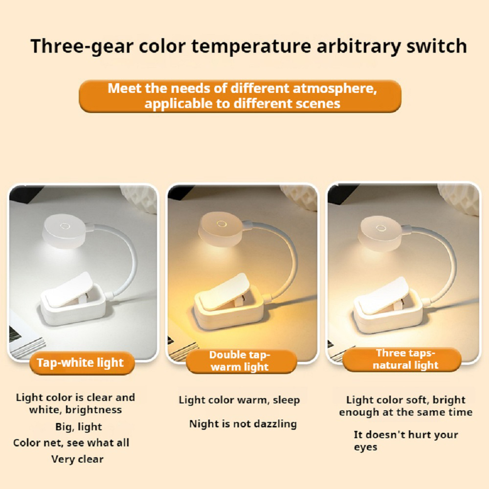 Mini Clip Book Lamp LED Table Lamp Eye Protection 3 Colors Battery Pow — photo 4