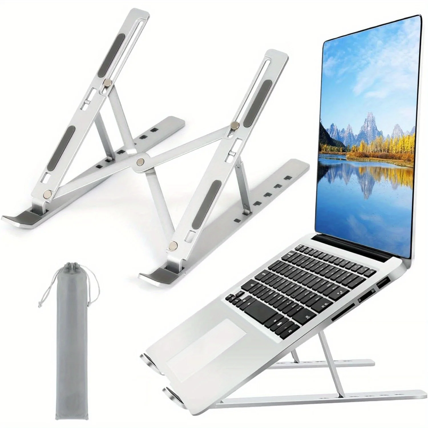 Adjustable Aluminum Laptop Stand - 6-Level Height, Foldable & Portable Design For 8-16” La