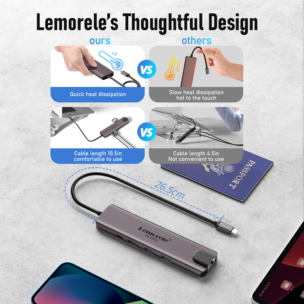 Lemorele 10 in 1 USB C HUB Docking Station Type C Adapter 4K@60Hz HDMI — photo 4