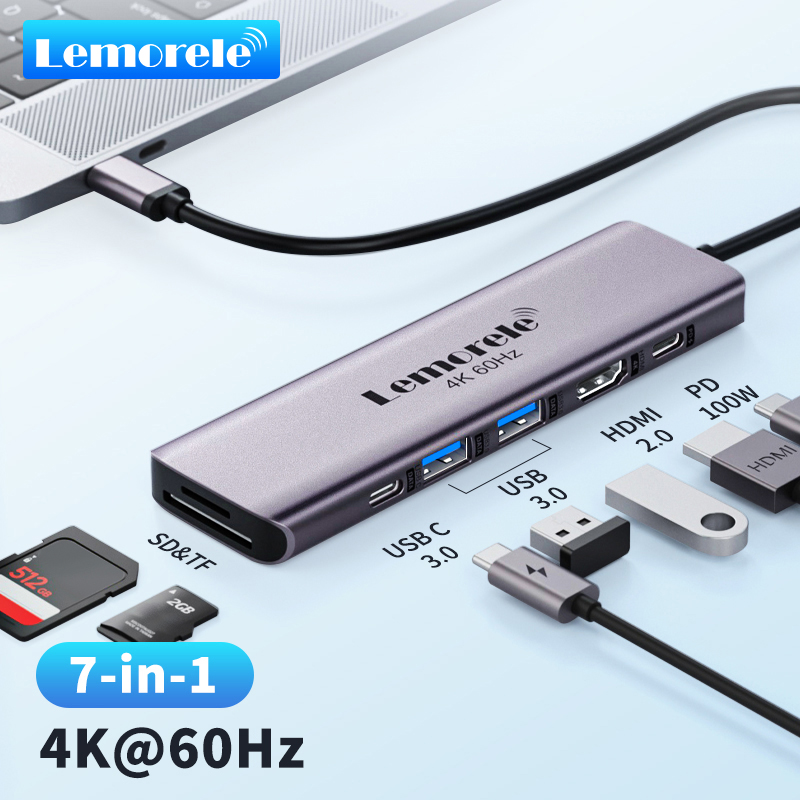 Lemorele 7-in-1 USB HUB Docking Station USB-C Hub HDMI 4K 60Hz USB 3.0