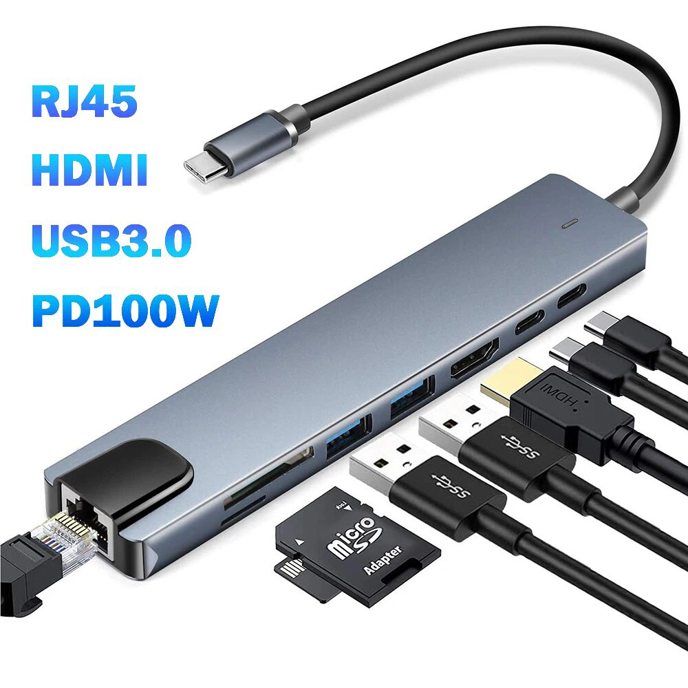 USB 3.0 Type C HUB USB C Docking Station to HDMI 4K 30HZ Type C to RJ4