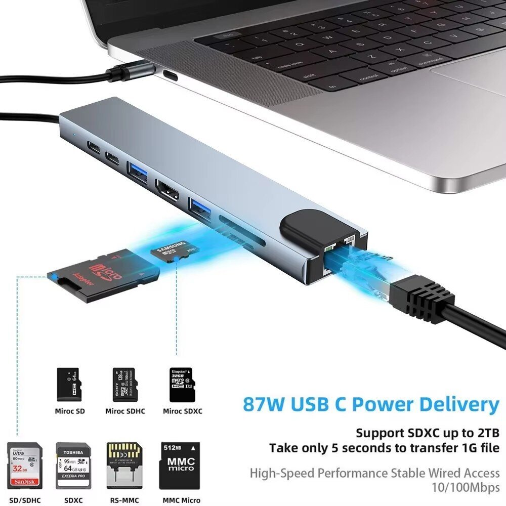 USB 3.0 Type C HUB USB C Docking Station to HDMI 4K 30HZ Type C to RJ4 — photo 2