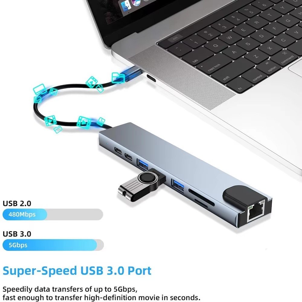 USB 3.0 Type C HUB USB C Docking Station to HDMI 4K 30HZ Type C to RJ4 — photo 3