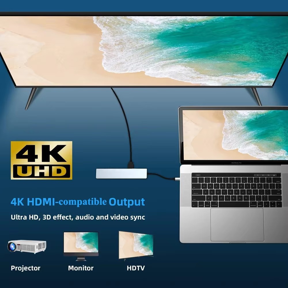USB 3.0 Type C HUB USB C Docking Station to HDMI 4K 30HZ Type C to RJ4 — photo 4