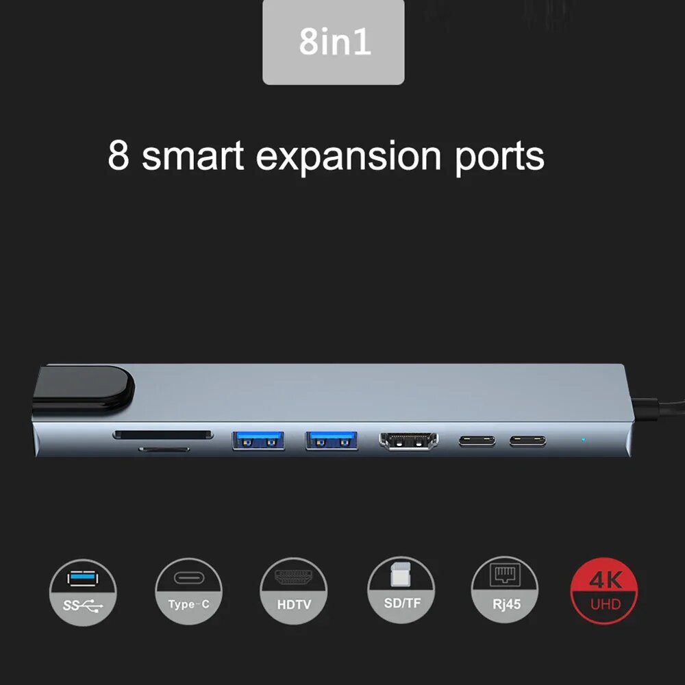 USB 3.0 Type C HUB USB C Docking Station to HDMI 4K 30HZ Type C to RJ4 — photo 6
