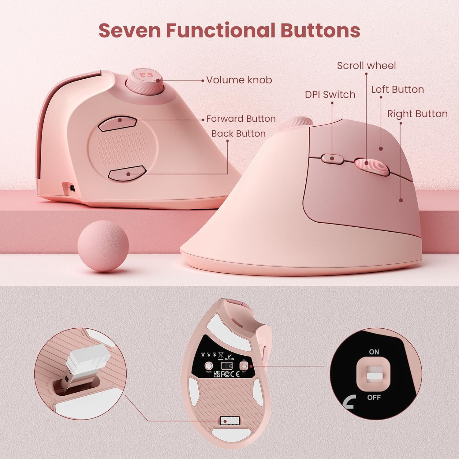 Seenda Ergonomic Bluetooth 2.4G Wireless Mouse with Volume knob Quiet  — photo 3