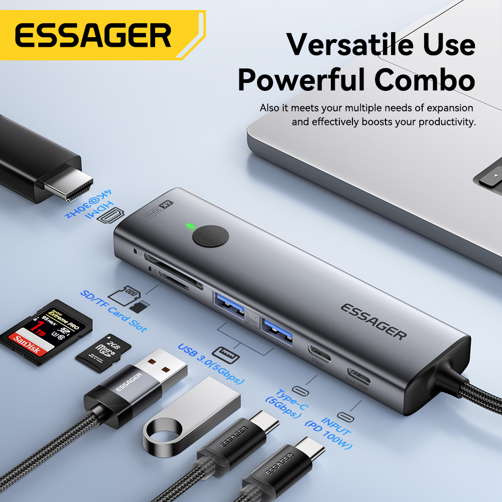 Essager USB C HUB 4K 7-in-1 Type C to HDMI PD 100W S