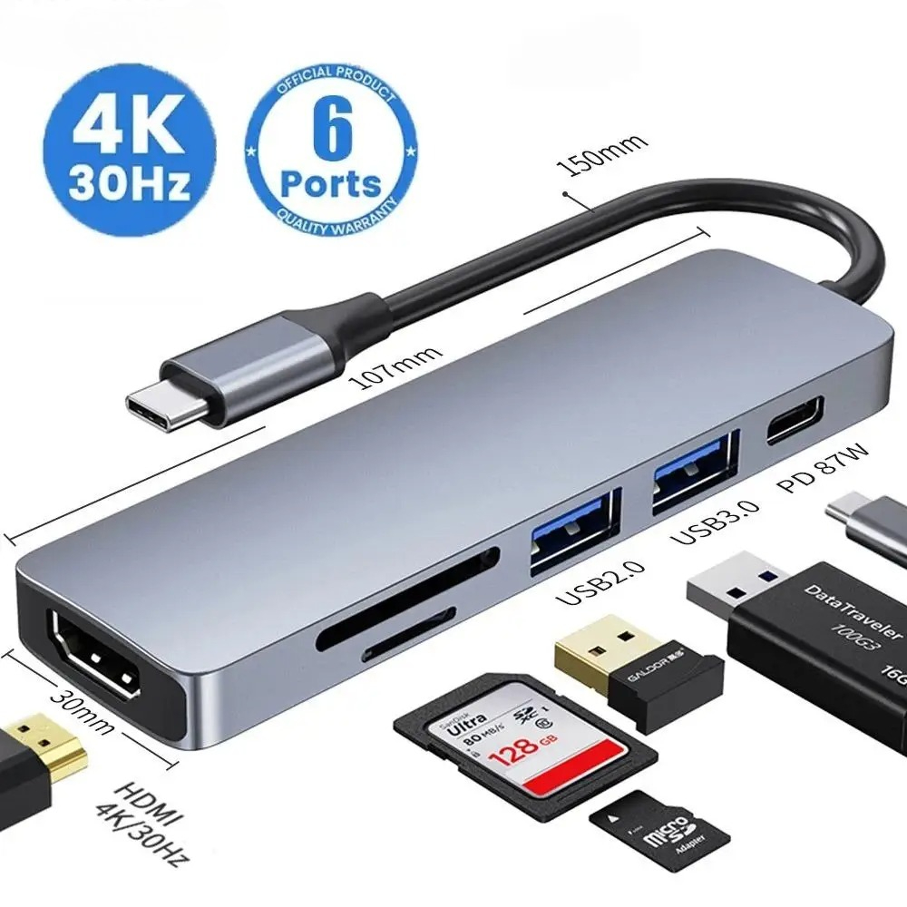 USB C Hub Type C 3.0 Adapter to 4K HDMI SD TF Card PD Fast Charge Spli