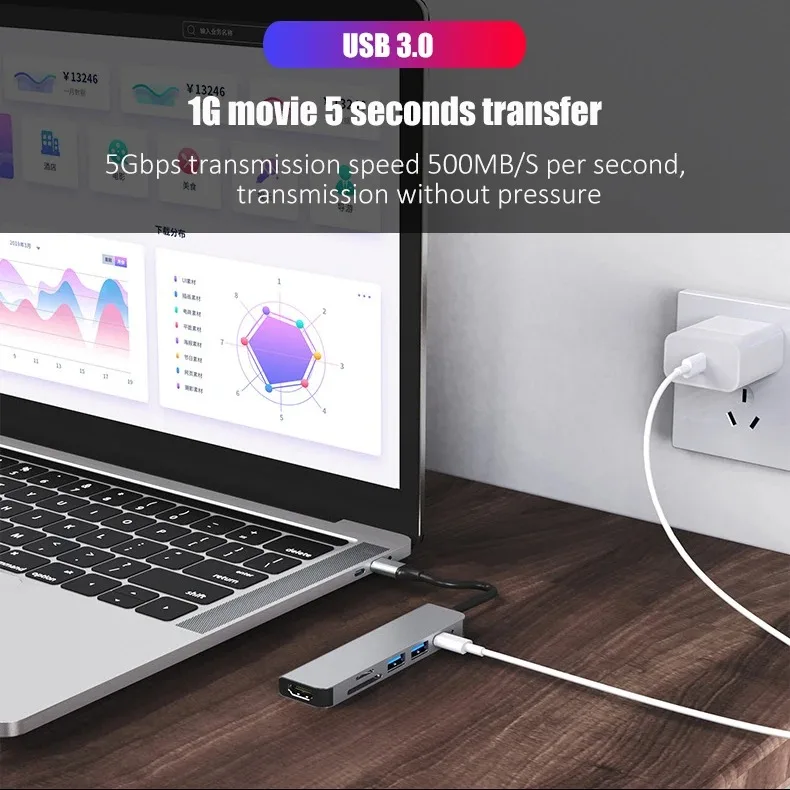 USB C Hub Type C 3.0 Adapter to 4K HDMI SD TF Card PD Fast Charge Spli — photo 2