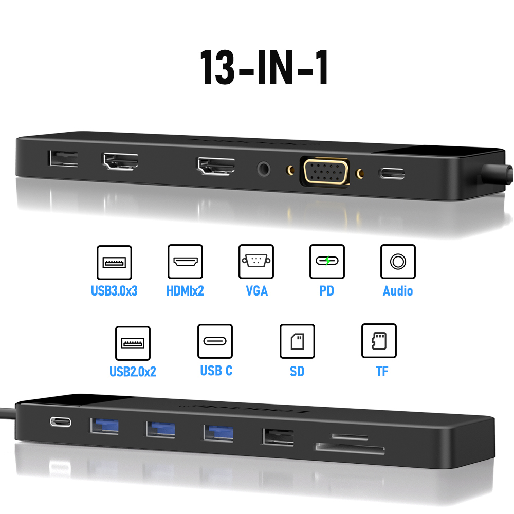 Lemorele USB C HUB 13-in-1 Docking Station 4K 30Hz HDMI USB 3.0 PD 100 — photo 2