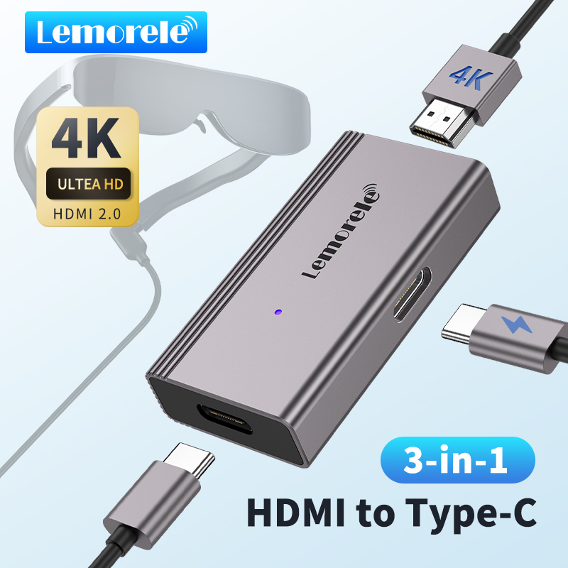Lemorele 4K AR Glasses Adapter HDMI to Type-C AR Glasses Charging Converter USB-C Video Ad