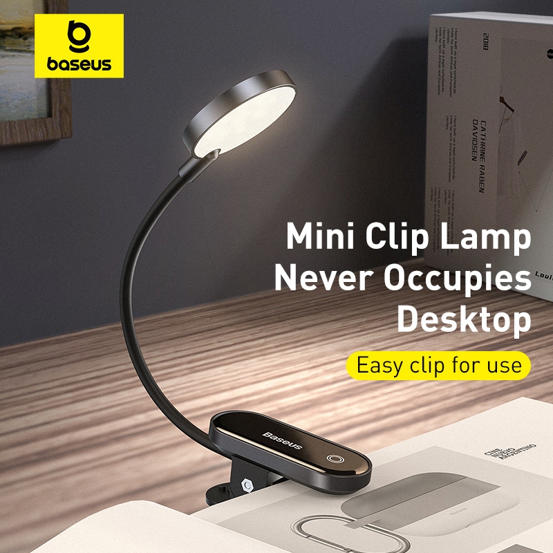 Baseus Portable Desk Lamp LED Mini Clip USB Rechargeable Table Lamp Stepless Dimming for L