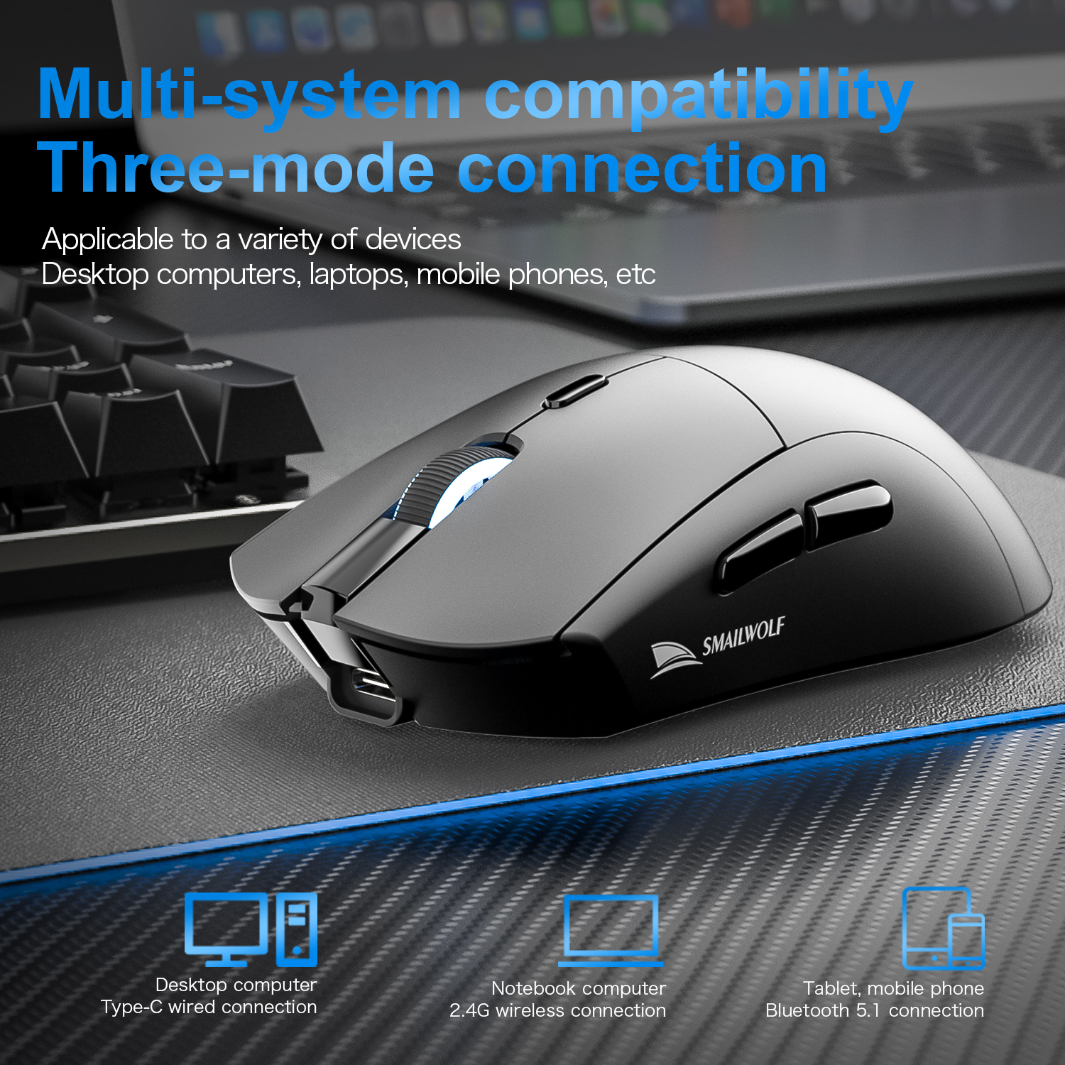 SMAILWOLF RS7 Bluetooth wireless gaming mouse PAW3311 macro driver lap — photo 4