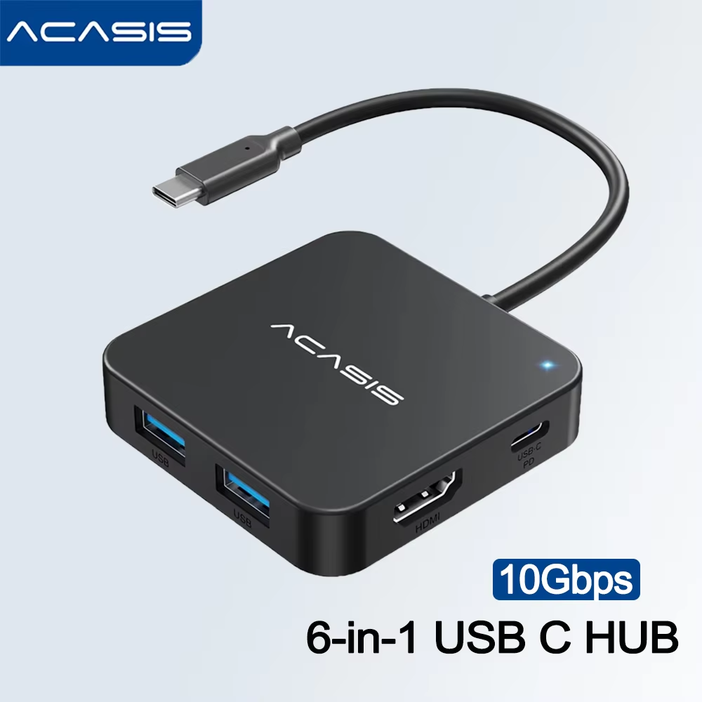 ACASIS USB C Hub 6 in 1 10Gbps Multiport Adapter with 4K 60Hz HDMI PD 100W Power Delivery 