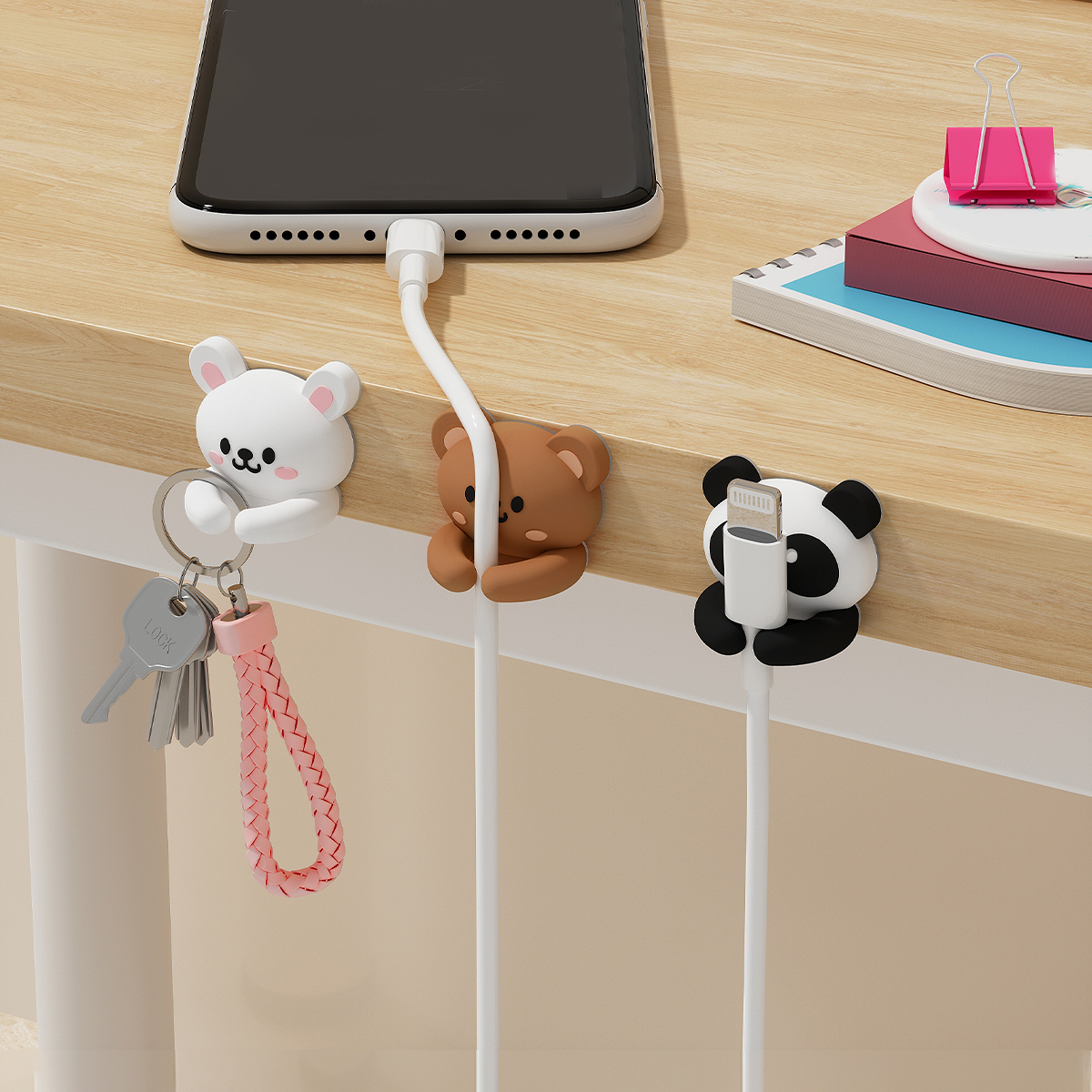2/3pcs Cute Cartoon Desktop Cable Organizer Managers Self-Adhesive Win