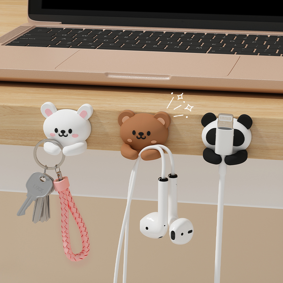 2/3pcs Cute Cartoon Desktop Cable Organizer Managers Self-Adhesive Win — photo 2