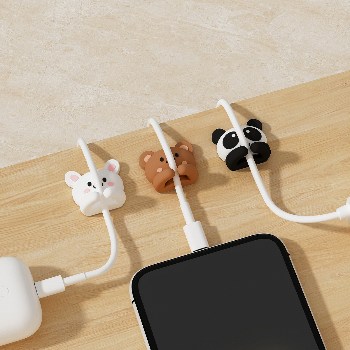 2/3pcs Cute Cartoon Desktop Cable Organizer Managers Self-Adhesive Win — photo 3
