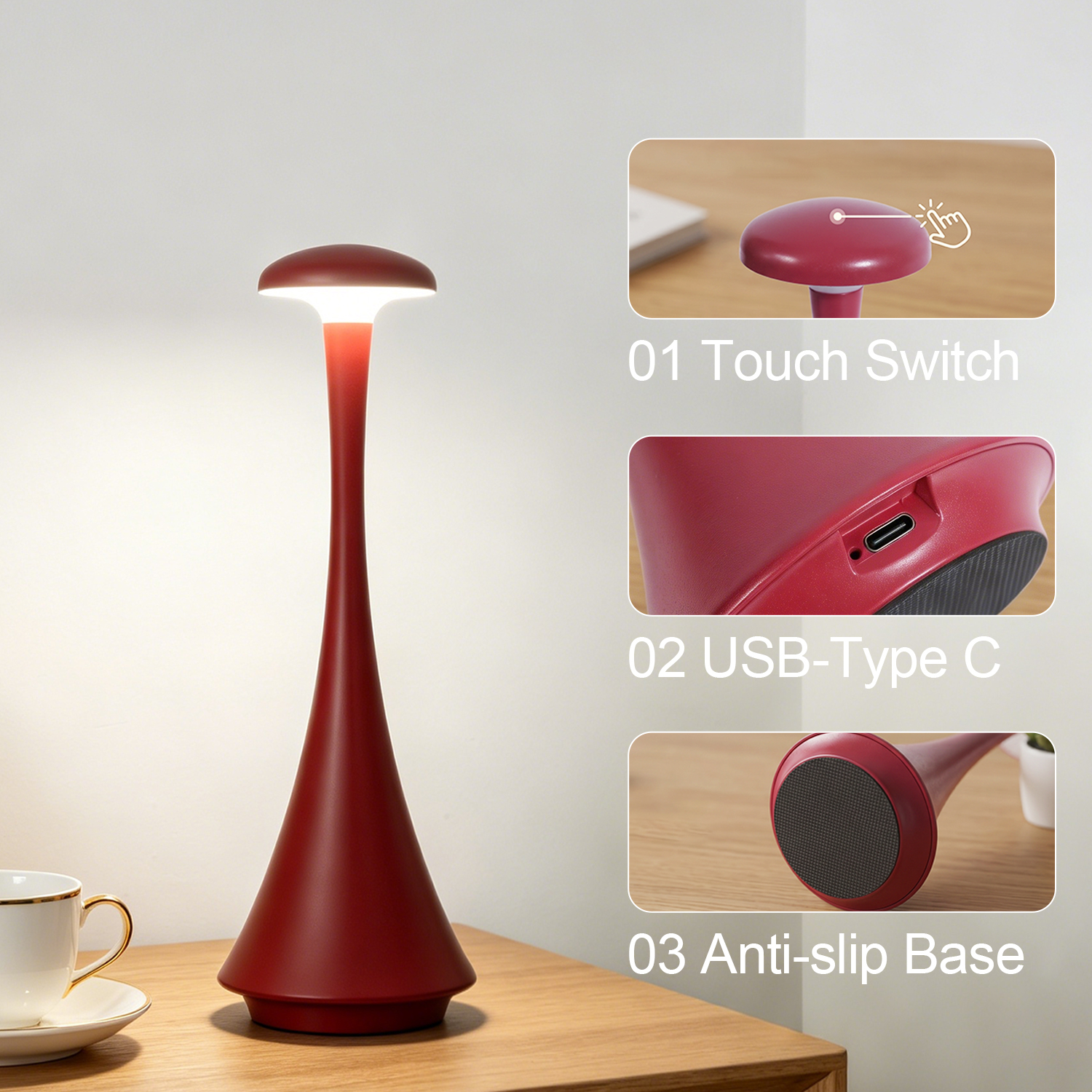 New Arrival Mushroom Table Lamp Rechargeable Wireless Touch Lamp Creat — photo 4