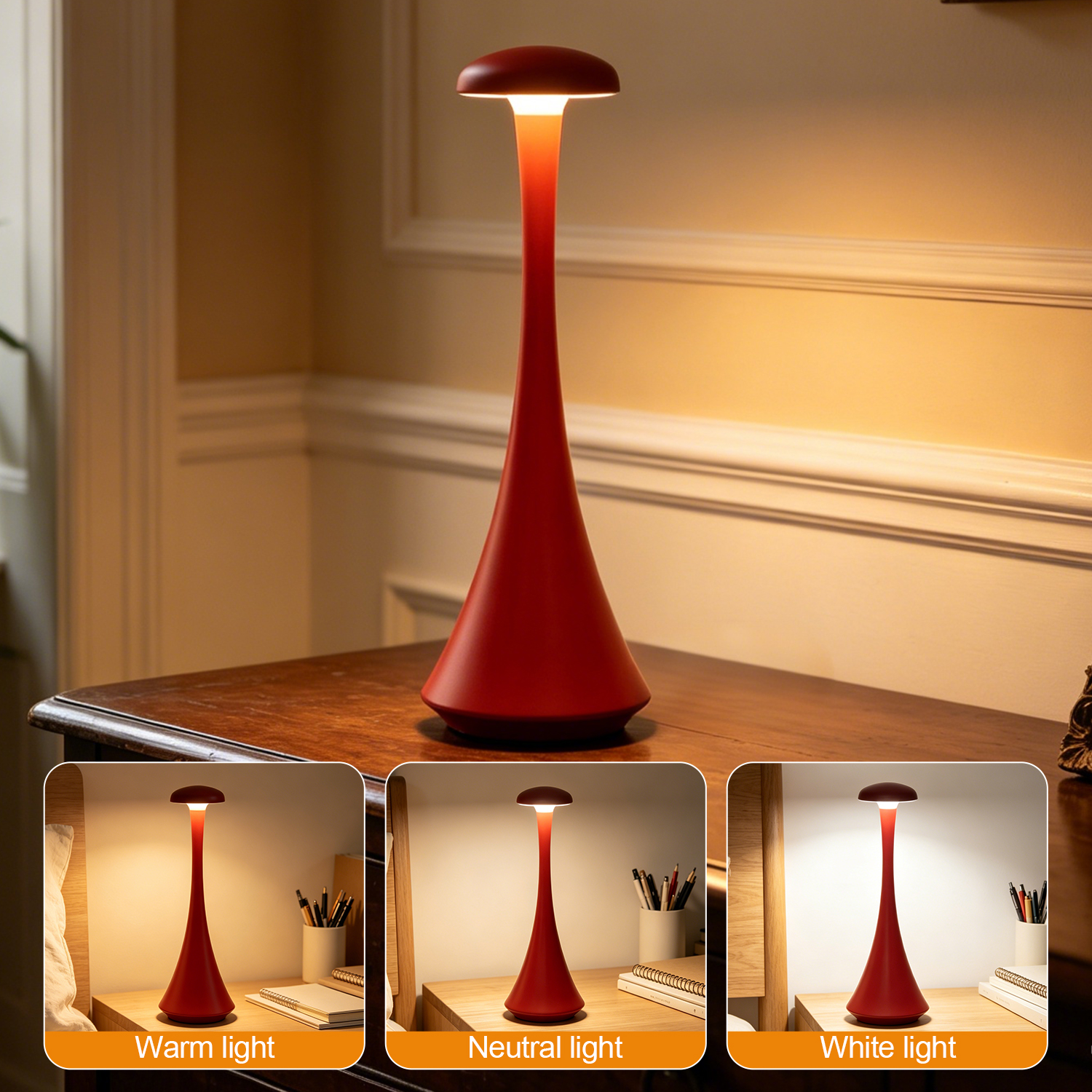 New Arrival Mushroom Table Lamp Rechargeable Wireless Touch Lamp Creat — photo 5