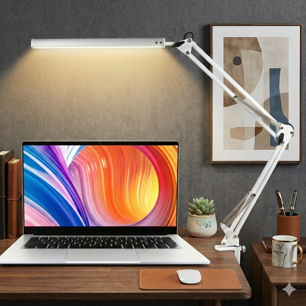 10W LED Desk Lamp with Clamp Swing Arm Eye-Caring Dimmable Desk Light 