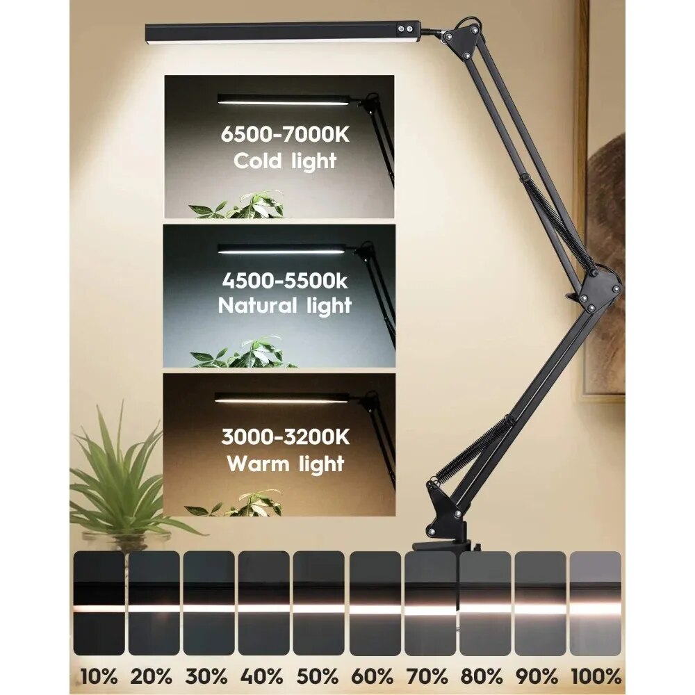 10W LED Desk Lamp with Clamp Swing Arm Eye-Caring Dimmable Desk Light  — photo 2
