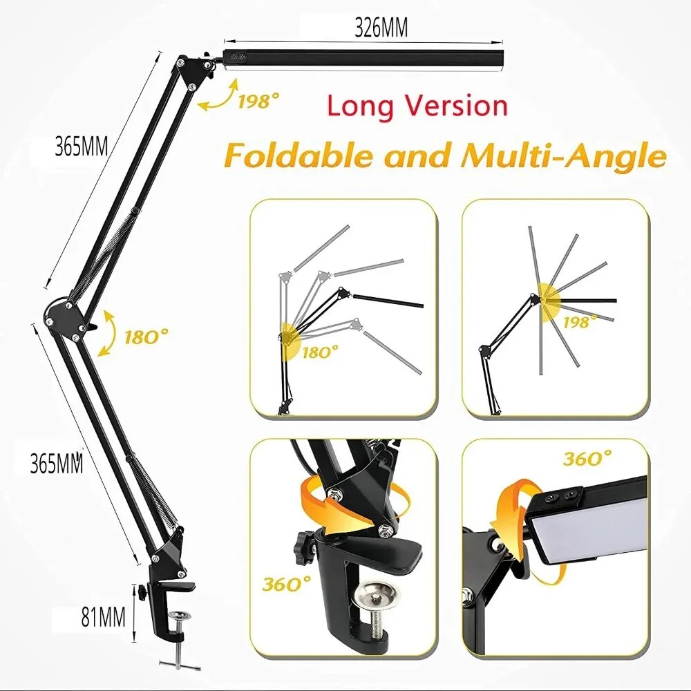 10W LED Desk Lamp with Clamp Swing Arm Eye-Caring Dimmable Desk Light  — photo 5