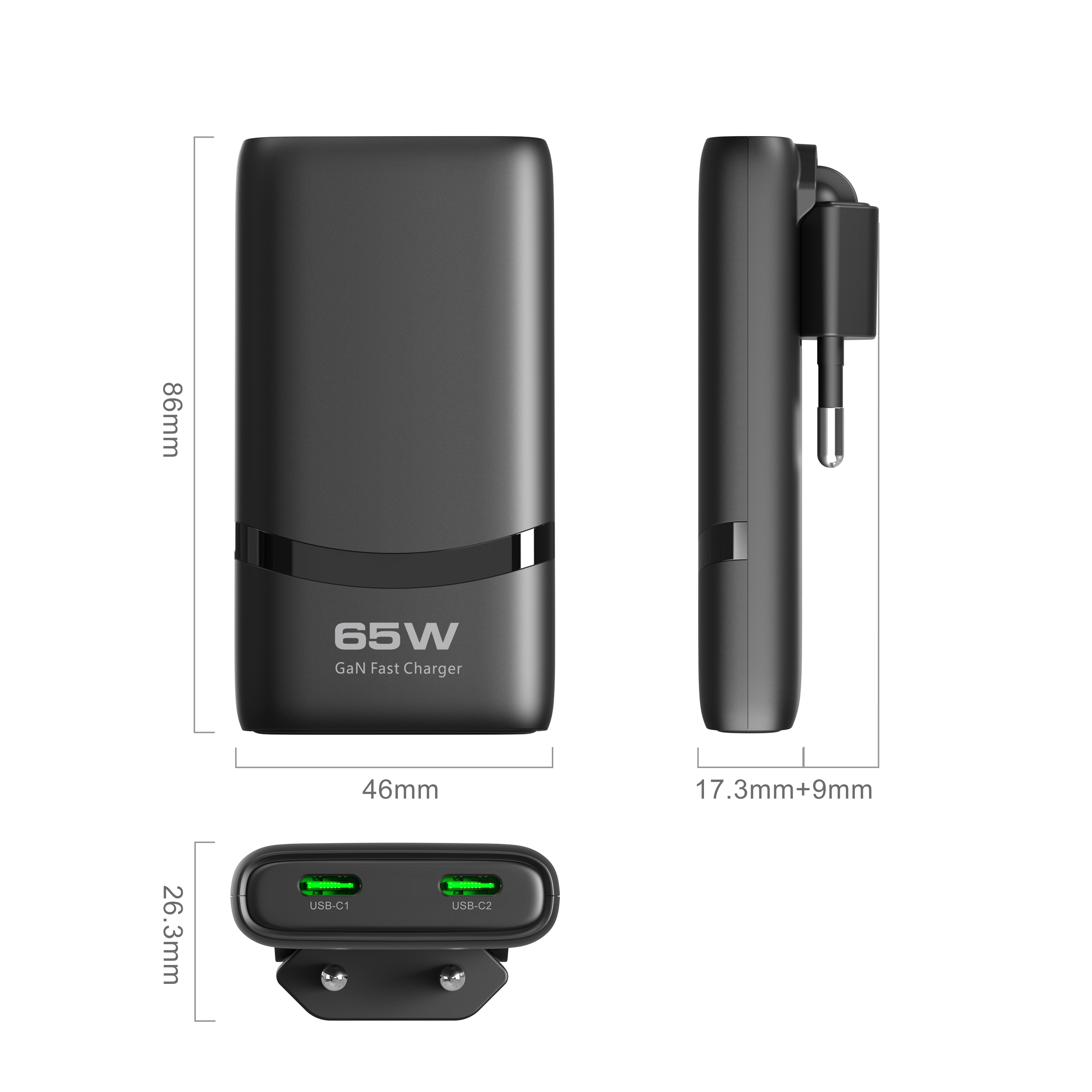 65W Flat GaN USB C Charger Dual-port Fast Wall Charger Compact Power A — photo 3