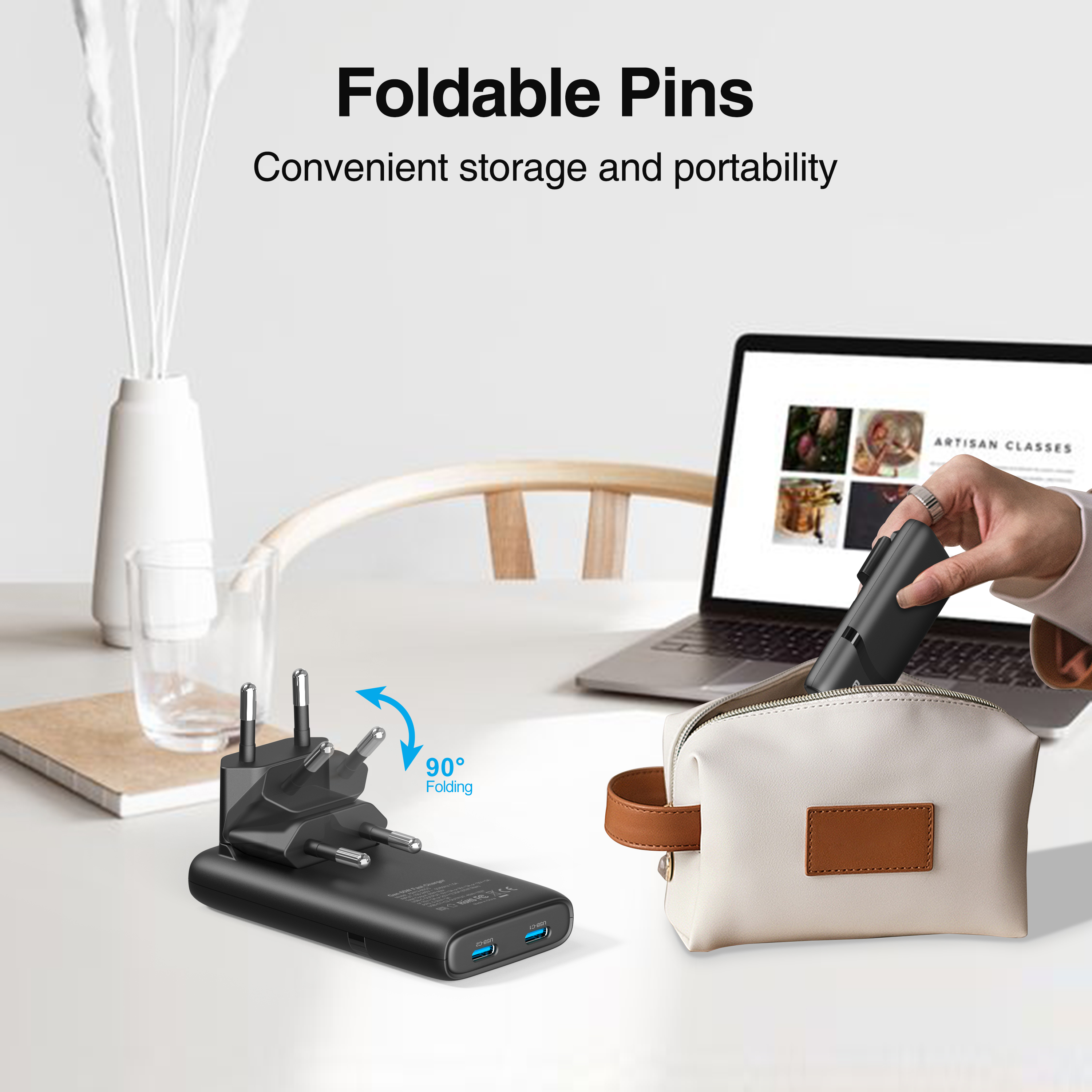65W Flat GaN USB C Charger Dual-port Fast Wall Charger Compact Power A — photo 5