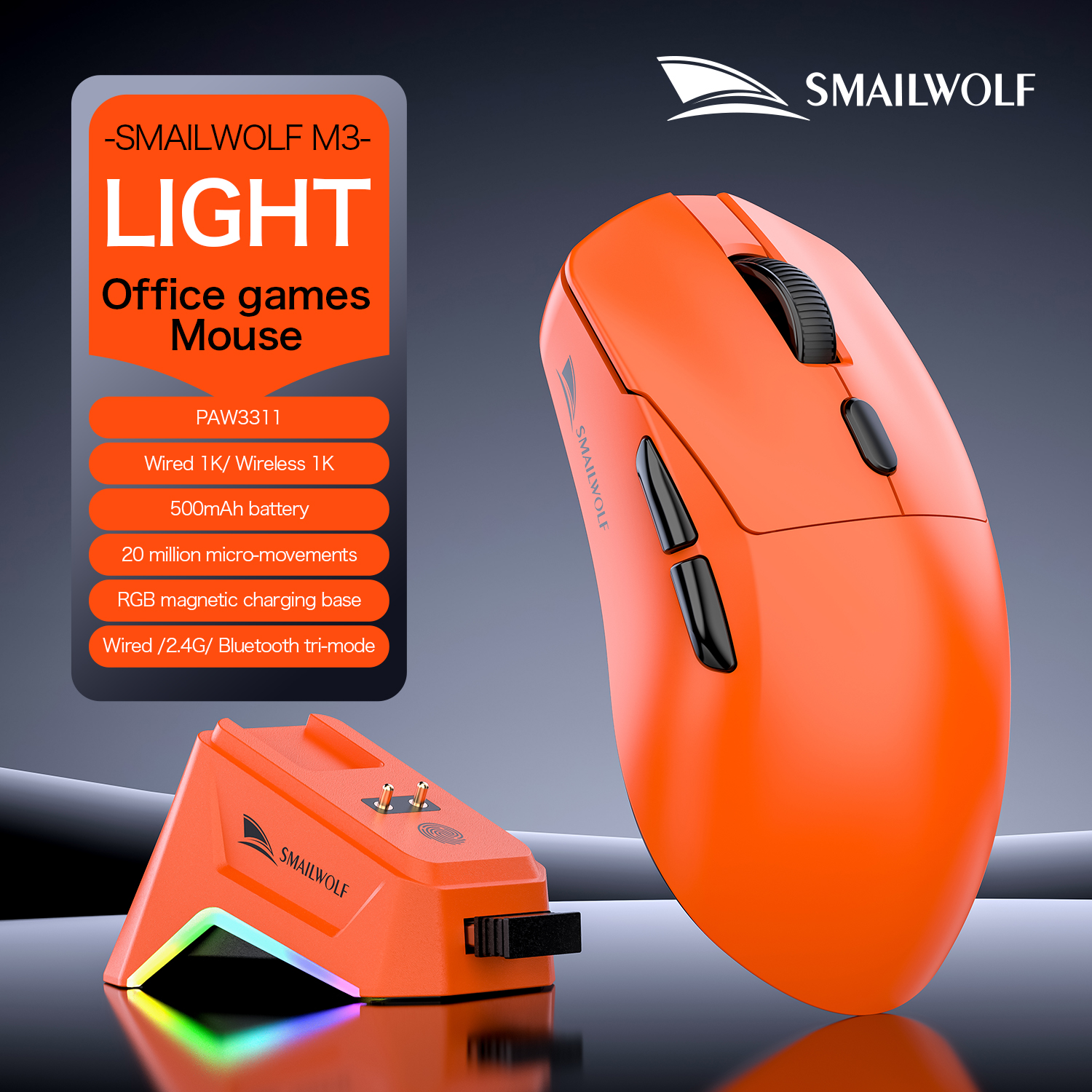 SMAILWOLF M3pro Bluetooth wireless gaming mouse PAW3311 lightweight no