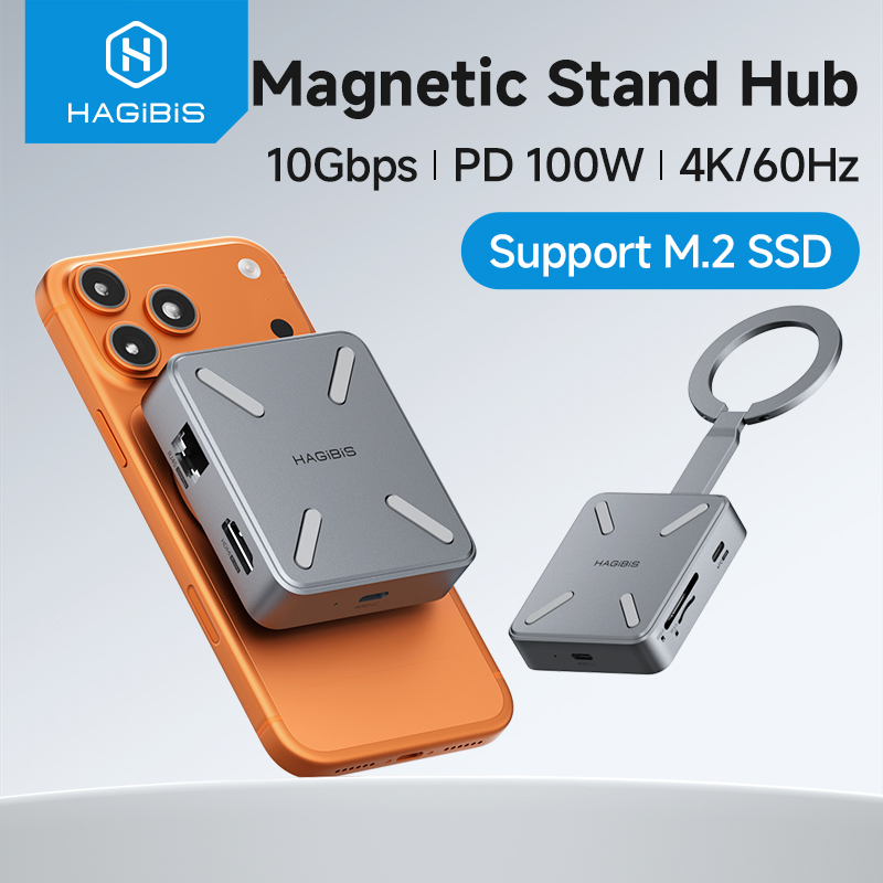 Hagibis Magnetic Stand USB C Hub With 2230 SSD Enclosure Type-C Hub SD/TF 4.0 4K@60Hz HDMI
