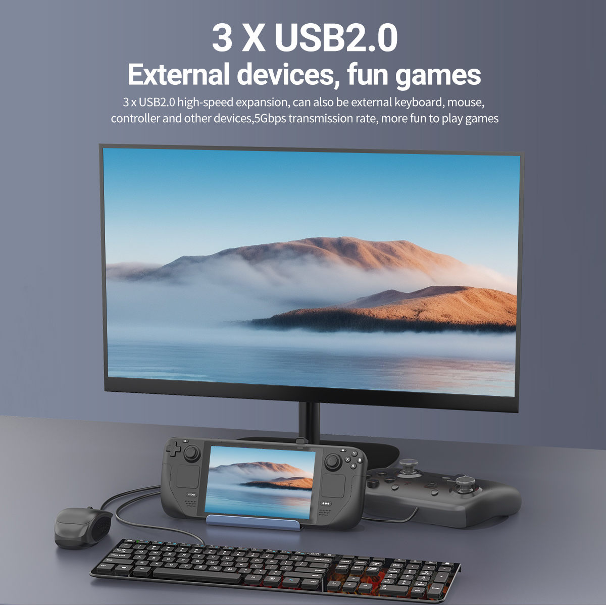 5 in 1 USB C Docking Station 4K@60Hz HDMI Game Hub 100W PD Charging 3* — photo 5