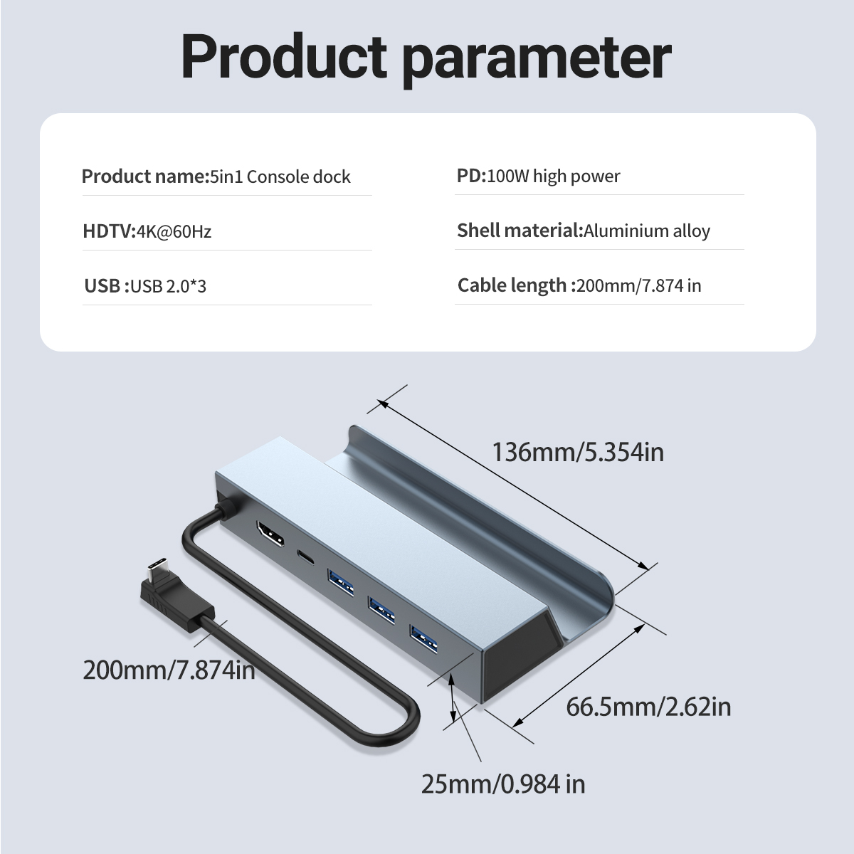 5 in 1 USB C Docking Station 4K@60Hz HDMI Game Hub 100W PD Charging 3* — photo 6