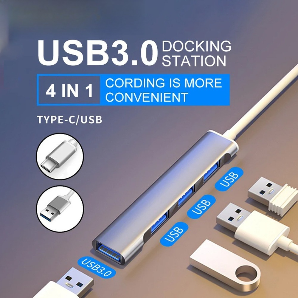 4 Ports Type C Hub One Drag Four Expanders High Speed 5Gbps Multi USB Splitter Adapter wit