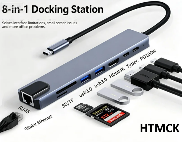 8In1 7In2 7In1 USB C Hub with 4K HDMI RJ45 SD/TF Card Reader PD Fast C — photo 2
