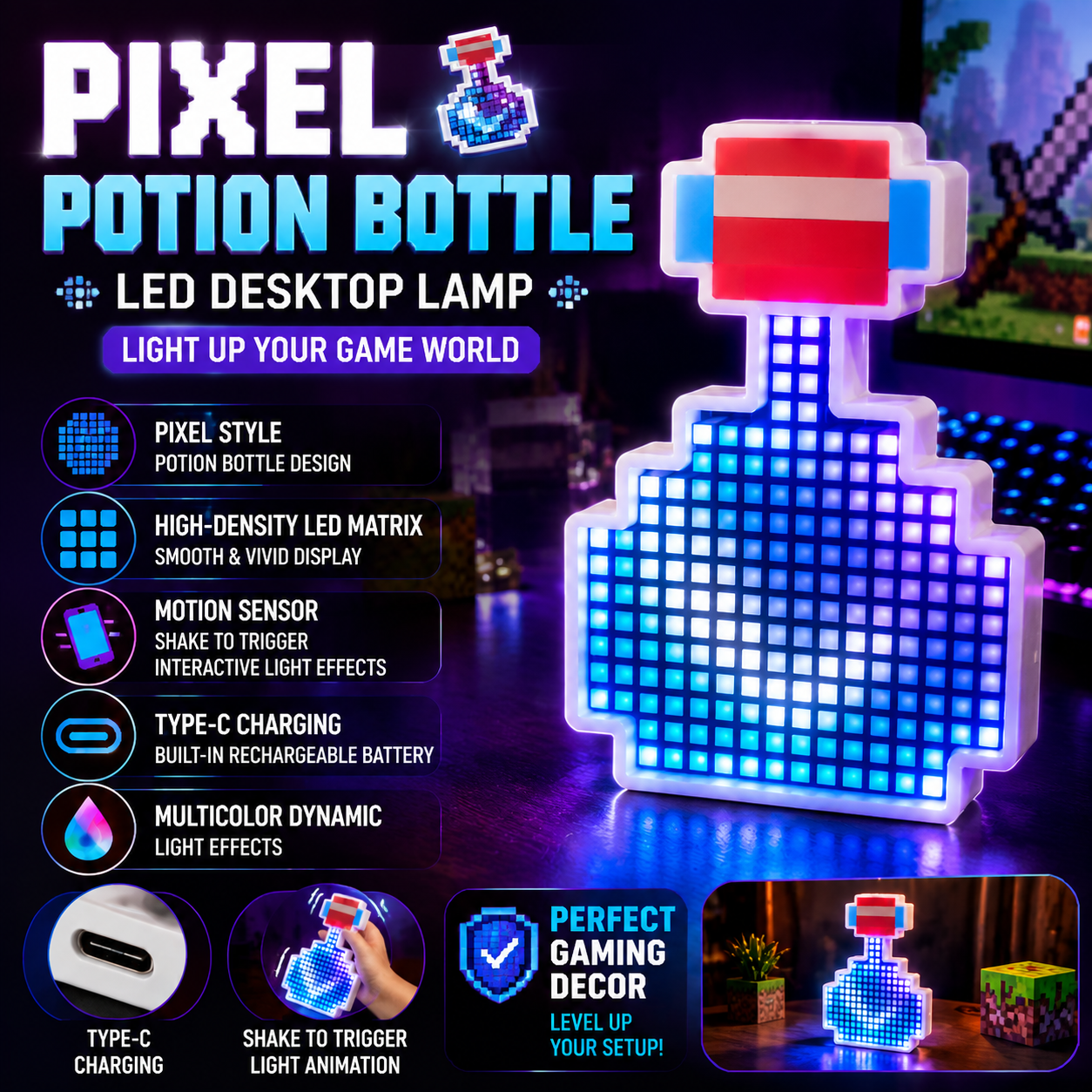 Pixel Potion Bottle Light Shake Sensing Dynamic Ligh