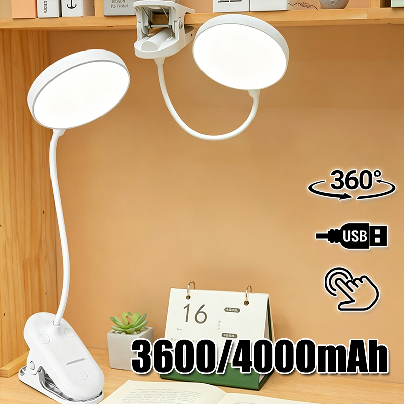 Portable USB Rechargeable Clip On Desk Lamp 3 Color 