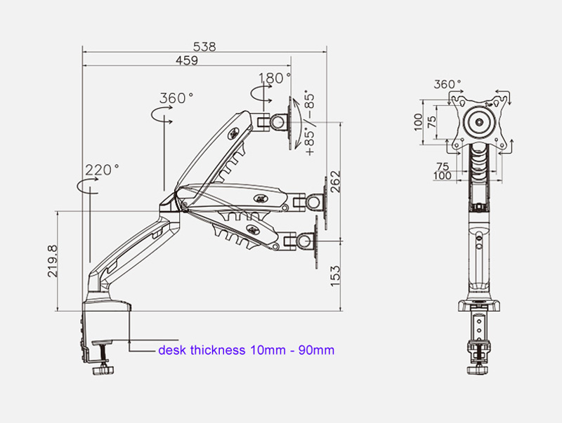 NB NEW F80 17-30' 2-9kg Dual Arm Air Press Gas Spring VESA 100x100 Mon — photo 3